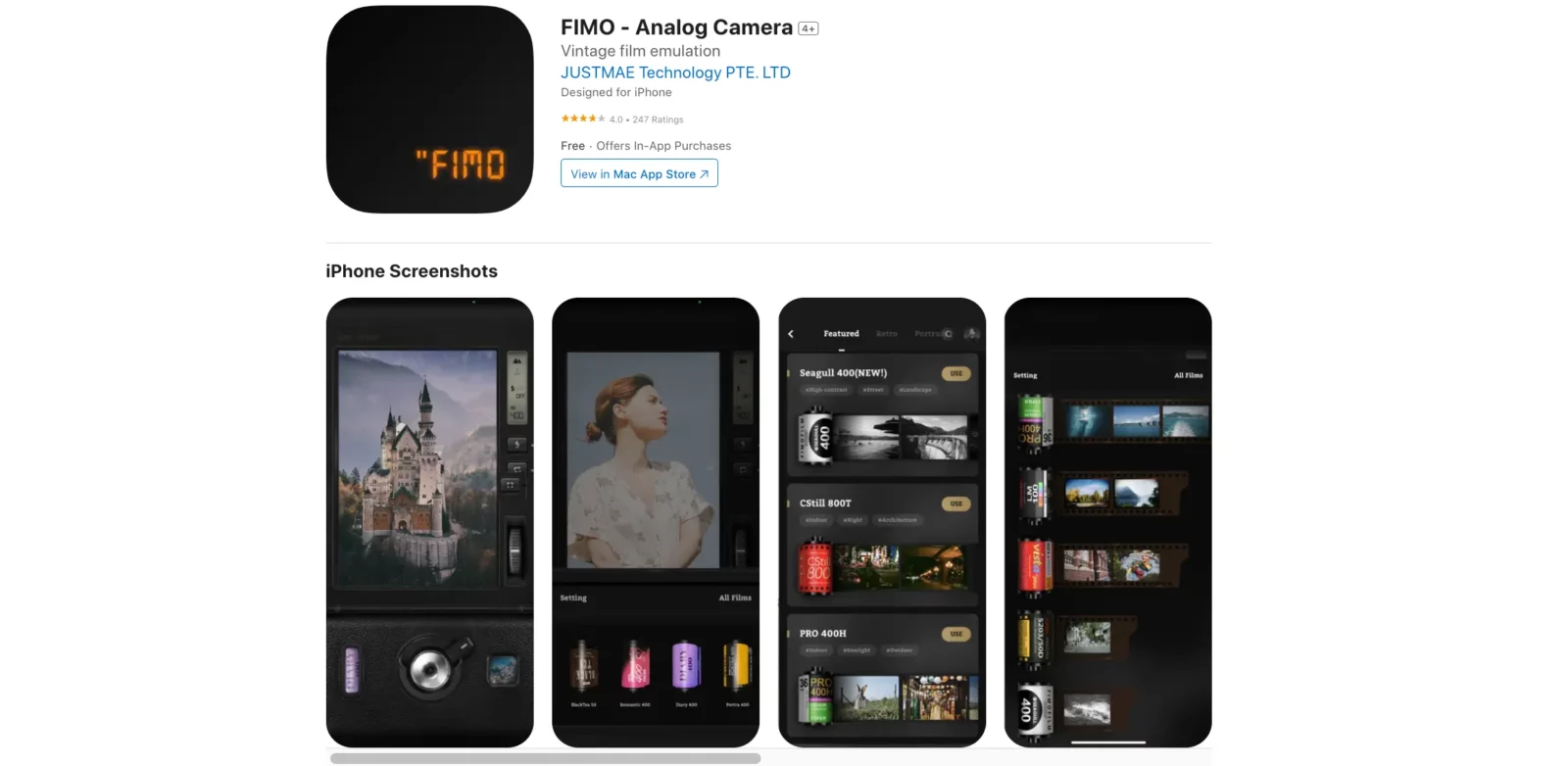 แอปฟิลเตอร์กล้องฟิล์ม Fimo